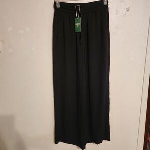 Halara High Waisted Drawstring Wide Leg Black Pants Pockets Sz M NWT, Inseam 29"